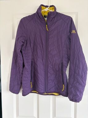 Ice Breaker Packable Purple Puffer Jacket with yellow accents